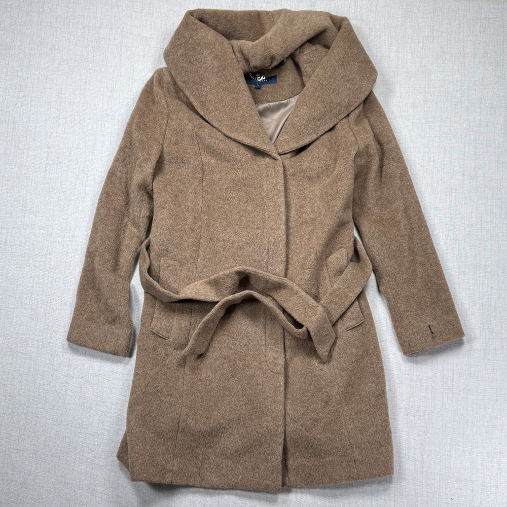 Cole Haan Alpaca Wool Blend Long Coat Camel Classic Elegant Outerwear Size 8
